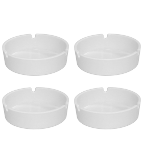 Tradineur - Pack de 4 ceniceros redondos de cerámica, cuenco, recipiente con muescas para cigarrillos, uso interior y exterior, hostelería, hogar (Blanco, Ø 10 cm)