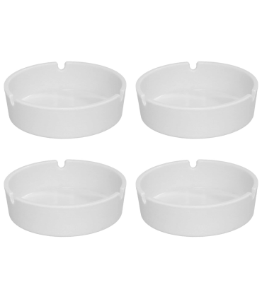 Tradineur - Pack de 4 ceniceros redondos de cerámica, cuenco, recipiente con muescas para cigarrillos, uso interior y exterior, hostelería, hogar (Blanco, Ø 10 cm)