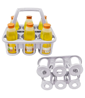 Tradineur - Portabotellas de plástico, 6 botellas, transportar bebidas, refrescos, resistente (PP), fabricado en España (Plata - 28 x 34 x 25,5 cm)