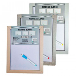 Tradineur - Pizarra Blanca con rotulador - Marco de Madera MDF - Fácil de borrar y colocar - ideal para colegios, tiendas, hogar
