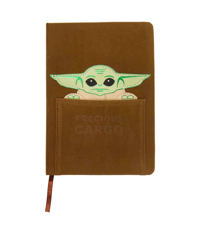 Tradineur - Cuaderno de piel A5 de Star Wars con baby Yoda, color marrón ideal para tomar notas, para la escuela... Medidas 20,7 x 14,6 x 2,1 cm. Licencia oficial Disney