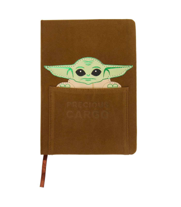 Tradineur - Cuaderno de piel A5 de Star Wars con baby Yoda, color marrón ideal para tomar notas, para la escuela... Medidas 20,7 x 14,6 x 2,1 cm. Licencia oficial Disney