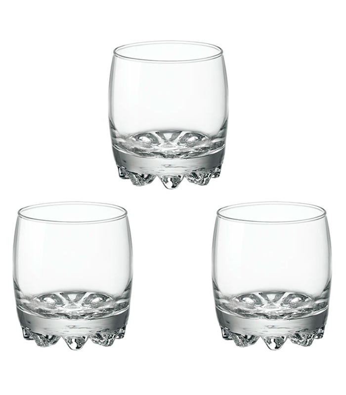 Tradineur - Set de 3 vasos de cristal "Galassia", base gruesa, resistentes, servir whisky, agua, licores, bebidas, aptos para lavavajillas, 9 x 7,5 cm, 30 cl