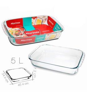 Tradineur - Fuente para horno rectangular - Fabricado en Vidrio - Apto para horno, microondas, congelador y lavavajillas - 5 Litros - 7,2 x 40,4 x 25 cm