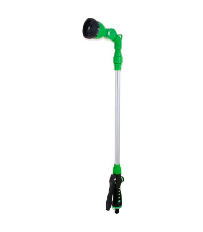 Tradineur - Pistola de riego regulable con 8 funciones, chorro ajustable, extensible de 65 a 100 cm, regar jardín, flores, huerto, lavar coche (Verde y negro)