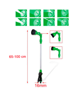 Tradineur - Pistola de riego regulable con 8 funciones, chorro ajustable, extensible de 65 a 100 cm, regar jardín, flores, huerto, lavar coche (Verde y negro)