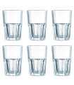 Tradineur - Set de 6 vasos "new america" con capacidad de 40 cl, de 8,5 cm de diámetro y 12 cm de alto. Pack de 6 vasos especiales para refresco, con base gruesa facetada, hogar, hostelería