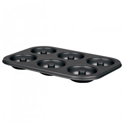 Tradineur - Molde para donuts con 6 cavidades, acero antiadherente, bandeja para hornear rosquillas, repostería, postres, 26,3 x