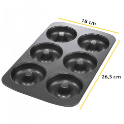 Tradineur - Molde para donuts con 6 cavidades, acero antiadherente, bandeja para hornear rosquillas, repostería, postres, 26,3 x