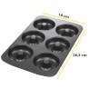 Tradineur - Molde para donuts con 6 cavidades, acero antiadherente, bandeja para hornear rosquillas, repostería, postres, 26,3 x