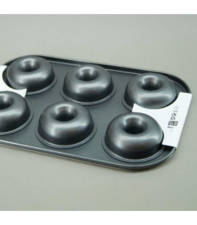 LifeStyle - Molde para donuts con 6 cavidades, acero antiadherente, bandeja para hornear rosquillas, repostería, postres, 26,3 x 18 x 2,5 cm