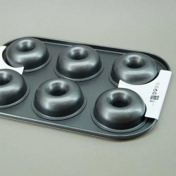 Tradineur - Molde para donuts con 6 cavidades, acero antiadherente, bandeja para hornear rosquillas, repostería, postres, 26,3 x
