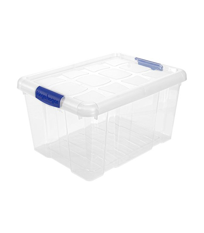 Tradineur - Caja de ordenación de plástico nº1 transparente, con tapa y asas, capacidad 16 litros, 39,6 x 29,6 x 21,5 cm