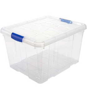 Tradineur - Caja de plastico transparente de almacenamiento con tapa nº 2 con 25 litros de capacidad 42,2 x 25,6 x 35 cm