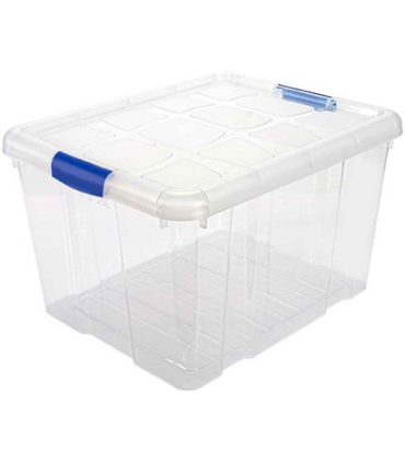 Tradineur - Caja de plastico transparente de almacenamiento con tapa nº 2 con 25 litros de capacidad 42,2 x 25,6 x 35 cm