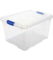 Tradineur - Caja de plastico transparente de almacenamiento con tapa nº 2 con 25 litros de capacidad 42,2 x 25,6 x 35 cm