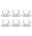 Tradineur - Pack de 6 tazas de cristal con plato, tacitas para café, té, infusiones, diseño clásico, aptas para lavavajillas - 95 ml