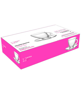 Tradineur - Pack de 6 tazas de cristal con plato, tacitas para café, té, infusiones, diseño clásico, aptas para lavavajillas - 95 ml