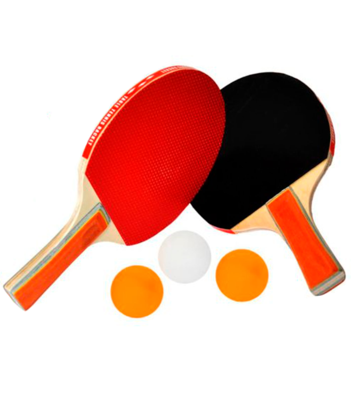 Tradineur - Set de raquetas de ping pong con 3 pelotas, madera y goma, palas de tenis de mesa, incluye bolsa de transporte, interior y exterior, deporte