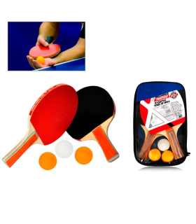 Tradineur - Set de raquetas de ping pong con 3 pelotas, madera y goma, palas de tenis de mesa, incluye bolsa de transporte, interior y exterior, deporte