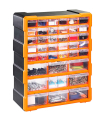 Tradineur - Caja organizadora de herramientas, multiclasificador con 39 cajones dobles transparentes, plástico, modulo, estante para tornillos, bricolaje - 47,5 x 38 x 16 cm