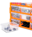 Tradineur - Caja organizadora de herramientas, multiclasificador con 39 cajones dobles transparentes, plástico, modulo, estante para tornillos, bricolaje - 47,5 x 38 x 16 cm