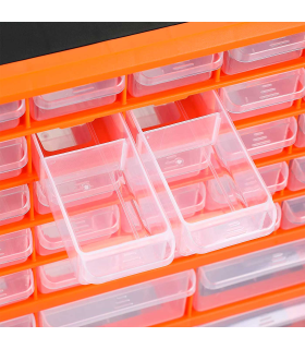 Tradineur - Caja organizadora de herramientas, multiclasificador con 39 cajones dobles transparentes, plástico, modulo, estante para tornillos, bricolaje - 47,5 x 38 x 16 cm