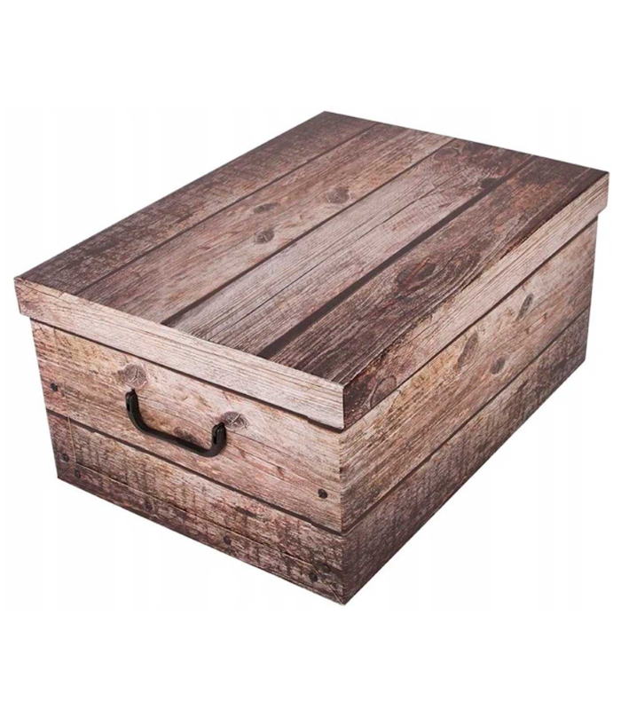 Caja de cartón plegable, caja de almacenaje, diseño madera oscura, organizador de espacios, plegable, con tapa 51 x 37 x 24 cm