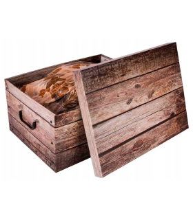 Caja de cartón plegable, caja de almacenaje, diseño madera oscura, organizador de espacios, plegable, con tapa 51 x 37 x 24 cm