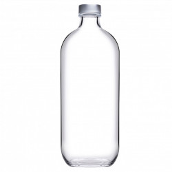Tradineur - Botella de vidrio de 1 litro, tapón de acero, agua fría o caliente, bebidas, té helado, limonada, frigorífico, campi