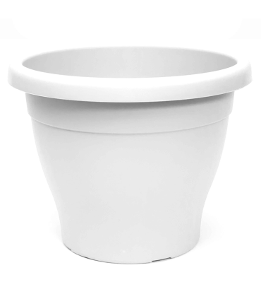 Maceta blanca de plástico redonda de 60 cm con orificios inferiores para plantas y flores. Recipiente ideal para exterior: jardín, terraza o balcón e interior del hogar "Mediterránea"