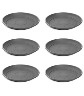 Pack de 6 platos de plástico gris para macetas de 50-60 cm "Mediterránea", bandejas, platillos redondos para tiestos de interior, exterior, jardín, terraza o balcón