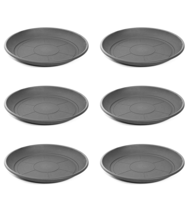 Pack de 6 platos de plástico gris para macetas de 50-60 cm "Mediterránea", bandejas, platillos redondos para tiestos de interior, exterior, jardín, terraza o balcón