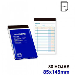 Tradineur - Pack de 12 blocs de camarero, 80 hojas, 40 juegos original + copia, autocopiativo, matriz de corte y tapas de cartón
