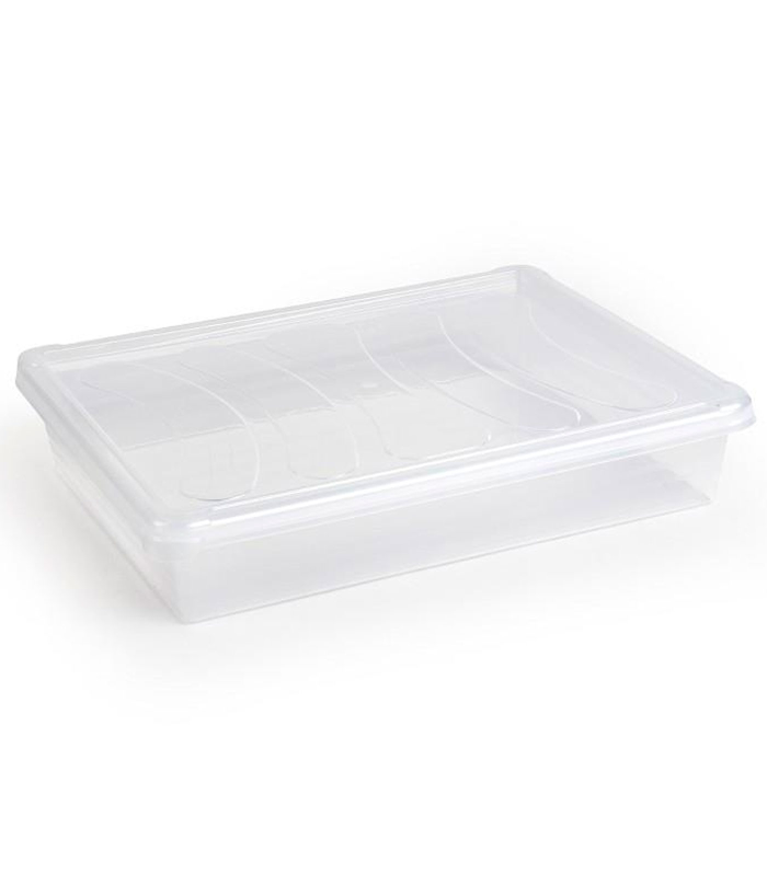 Tradineur - Bandeja con tapa para frigorífico, bandeja para cocina, restaurante, bares, hostelería, fabricada en España (Transparente - 4 litros - 6,5 x 35 x 27 cm)