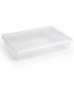 Tradineur - Bandeja con tapa para frigorífico, bandeja para cocina, restaurante, bares, hostelería, fabricada en España (Transparente - 4 litros - 6,5 x 35 x 27 cm)