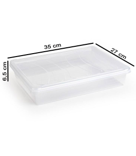 Tradineur - Bandeja con tapa para frigorífico, bandeja para cocina, restaurante, bares, hostelería, fabricada en España (Transparente - 4 litros - 6,5 x 35 x 27 cm)