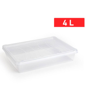 Tradineur - Bandeja con tapa para frigorífico, bandeja para cocina, restaurante, bares, hostelería, fabricada en España (Transparente - 4 litros - 6,5 x 35 x 27 cm)