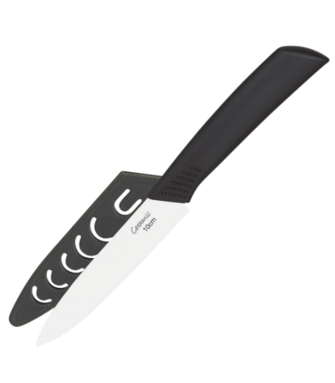 Tradineur - Cuchillo cerámico para verduras, incluye funda protectora, hoja de 10 cm, mango ergonómico, corte preciso, larga duración, pelar, cortar, cocina - 20 cm