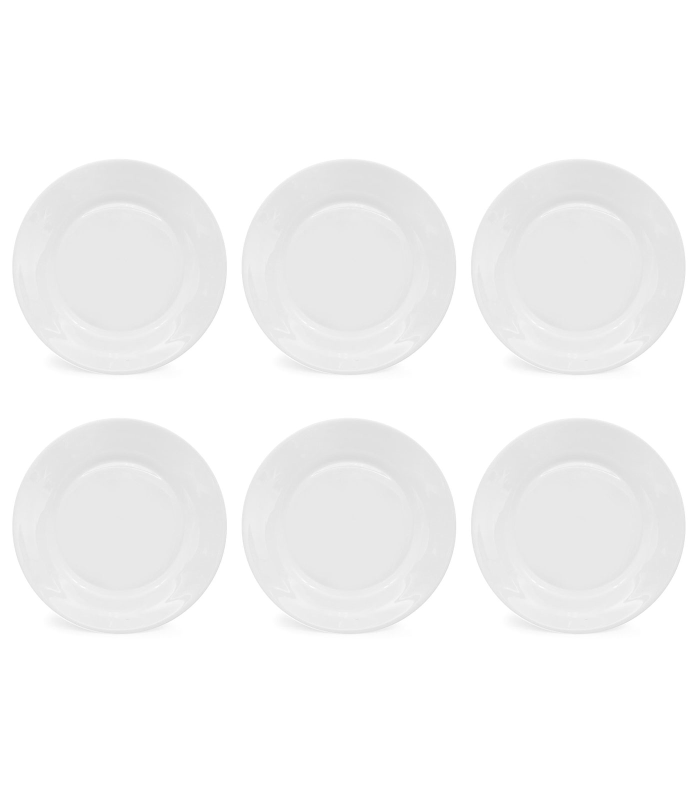 Tradineur - Pack de 6 platos de postre, vidrio opal, modelo Toledo, resistentes, vajilla de cocina, aptos para lavavajillas (Blanco - Ø 20 cm)