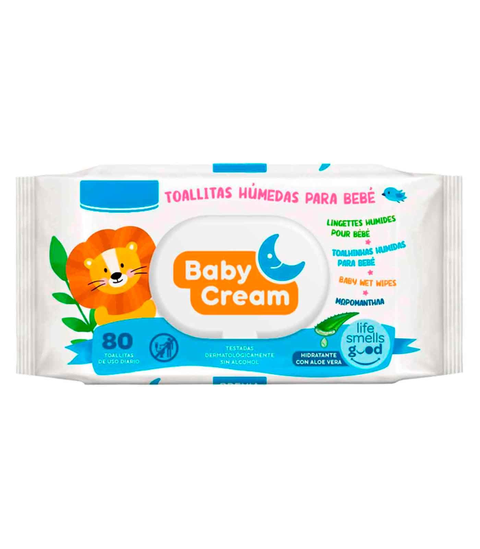 Tradineur - Toallitas húmedas para bebé Baby Cream - Incluye 80 Unidades - Material Natural - Incluye tapa.