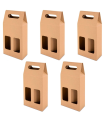 Tradineur - Pack de 5 cajas de cartón con ventanas, aptas para 2 botellas de vino, incluyen asa, guardar, regalar, envolver champán, Navidad, 41 x 18 x 9 cm