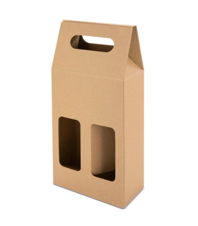 Tradineur - Pack de 5 cajas de cartón con ventanas, aptas para 2 botellas de vino, incluyen asa, guardar, regalar, envolver champán, Navidad, 41 x 18 x 9 cm