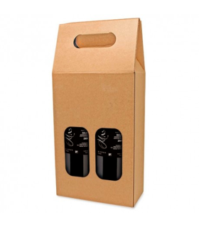 Tradineur - Pack de 5 cajas de cartón con ventanas, aptas para 2 botellas de vino, incluyen asa, guardar, regalar, envolver champán, Navidad, 41 x 18 x 9 cm