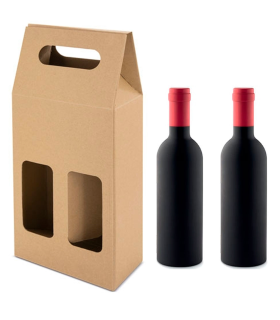 Tradineur - Pack de 5 cajas de cartón con ventanas, aptas para 2 botellas de vino, incluyen asa, guardar, regalar, envolver champán, Navidad, 41 x 18 x 9 cm