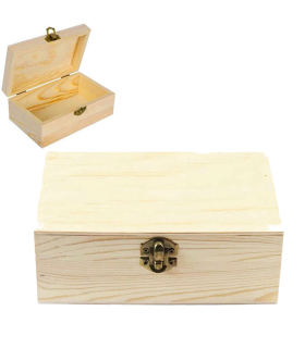 Caja de madera rectangular con cierre metálico 18 x 14 x 8 cm. Caja, cofre para decorar con tapa, almacenaje objetos de valor, joyas