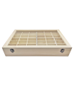 Caja de madera, 56 compartimentos en 2 niveles, tapa con cristal 7,8 x 44,8 x 29,8 cm, 4 bandejas removibles, expositor joyas, organizador, joyero, collares, brazaletes, pendientes, relojes