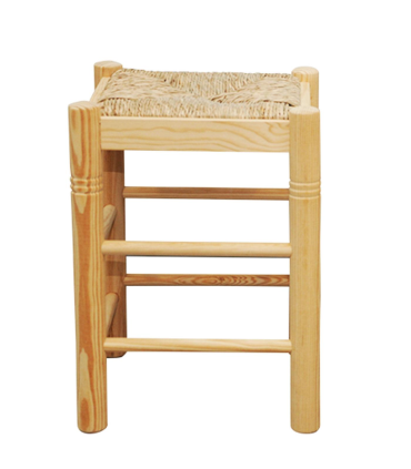 Tradineur - Taburete cuadrado de madera, asiento de rafia, 47 x 33 x 33 cm, banqueta de madera con reposapiés y asiento de fibra natural para restaurante, cocina