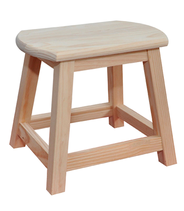 Tradineur - Taburete de madera maciza natural sin tratar 29,6 x 34,7 x 27 cm, banqueta rústica, asiento infantil, reposapiés