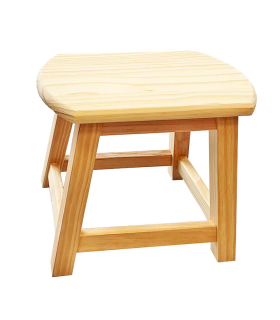 Tradineur - Taburete de madera maciza natural sin tratar 29,6 x 34,7 x 27 cm, banqueta rústica, asiento infantil, reposapiés